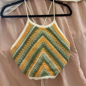 Crochet Halter Top in Green and Yellow
